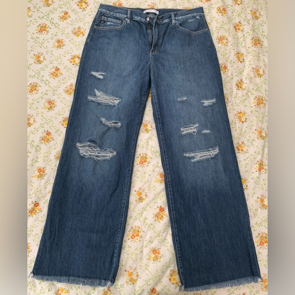 Maurice’s KanCan Dark Drape Ripped High Rise Wide Leg Jean